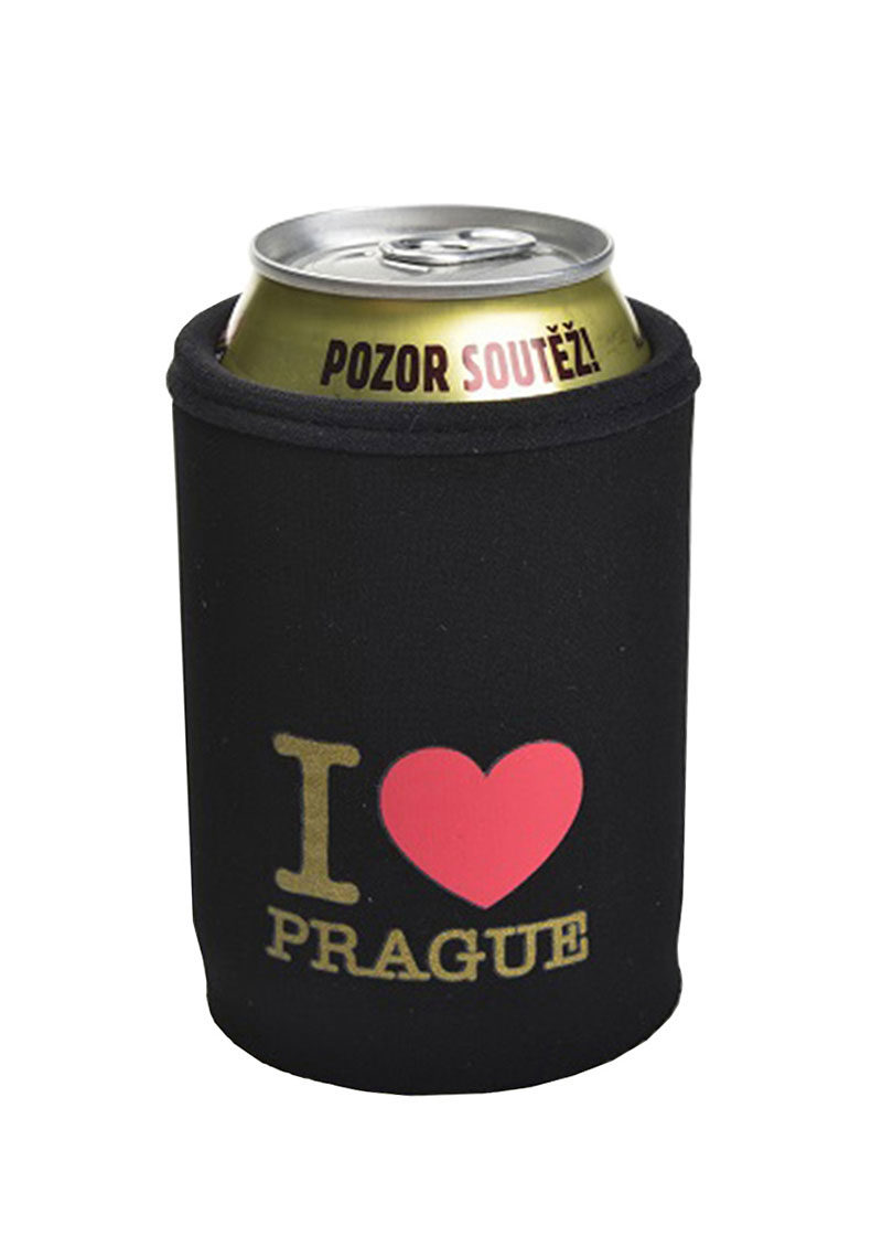 Neoprenový termoobal na plechovku 0,33l potisk I love Prague srdce black gold