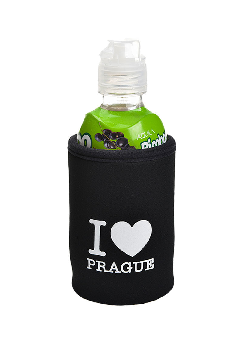 Neoprenový termoobal na plechovku 0,33l potisk I love Prague srdce black-white