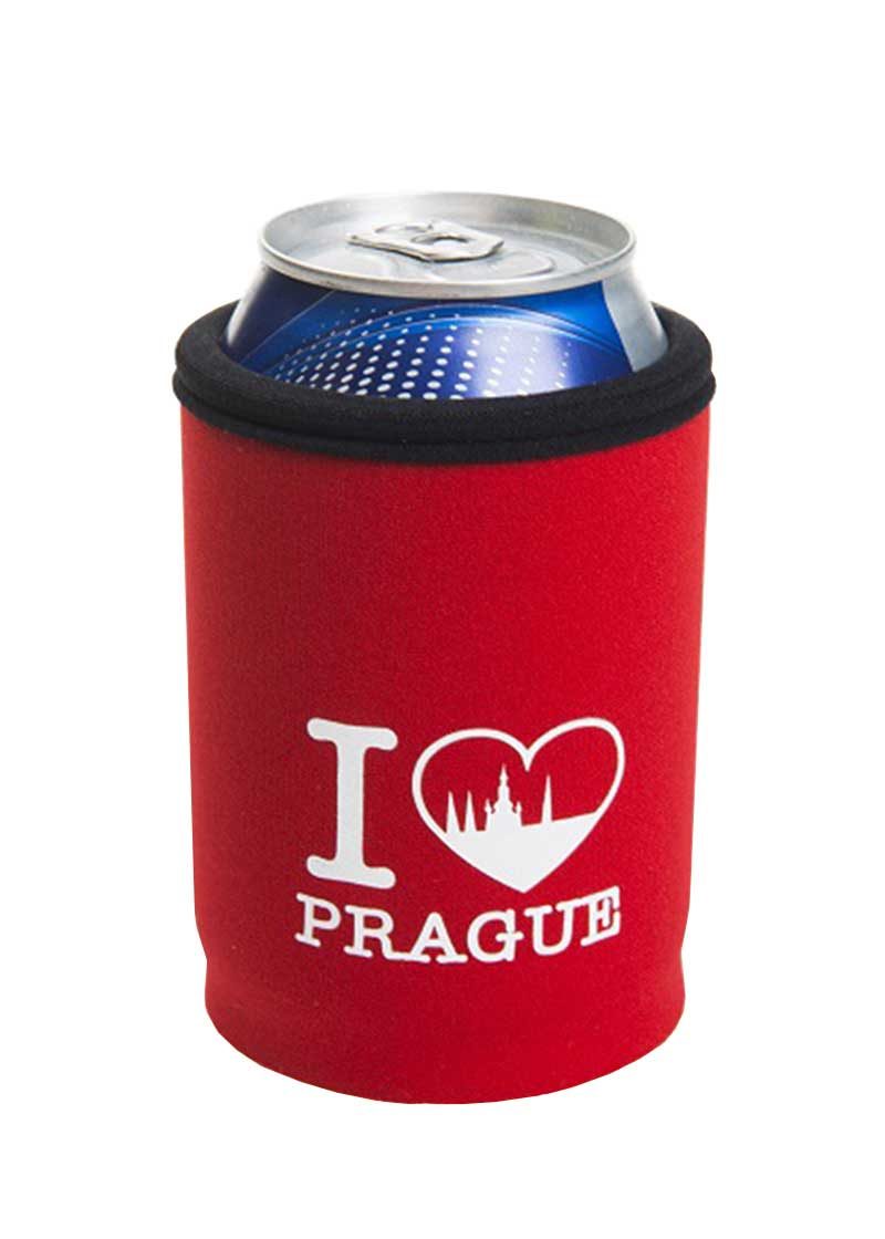 Neoprenový termoobal na plechovku 0,33l potisk I love Prague red Hradčany white