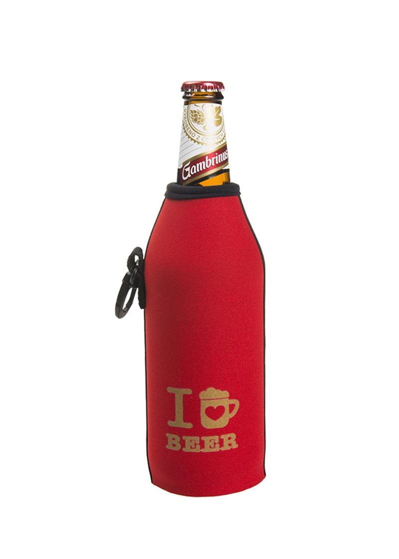 Neoprenový termoobal na skleněnou a PET láhev 0,5l potisk I love beer red gold